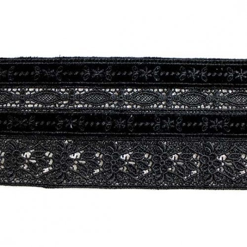 Кружево плетёное с бархатными вставками X5511 1/3 ярд